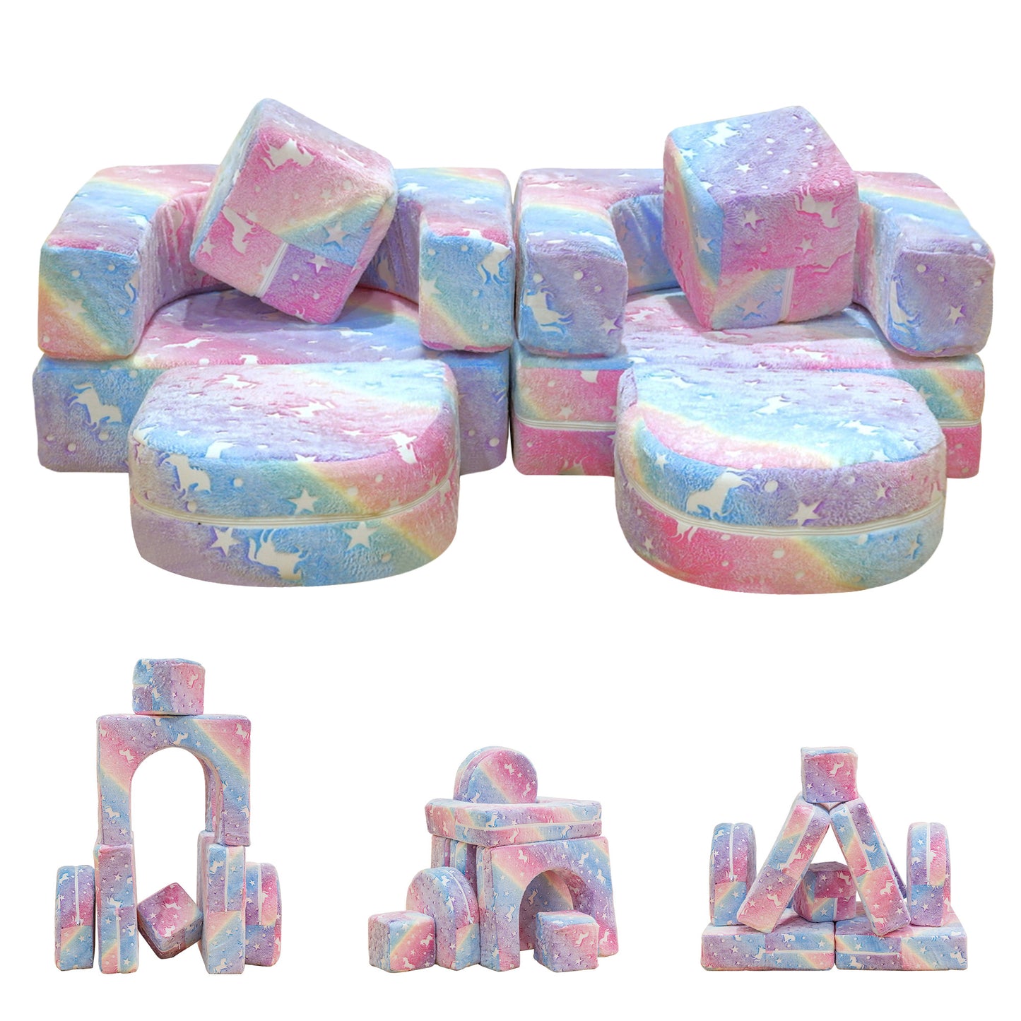 Stmoze Modular Kids Play Couch, Kids Couch for Playroom Bedroom, Kids Couch Glow in The Dark, 5 Seconds Instant Expansion