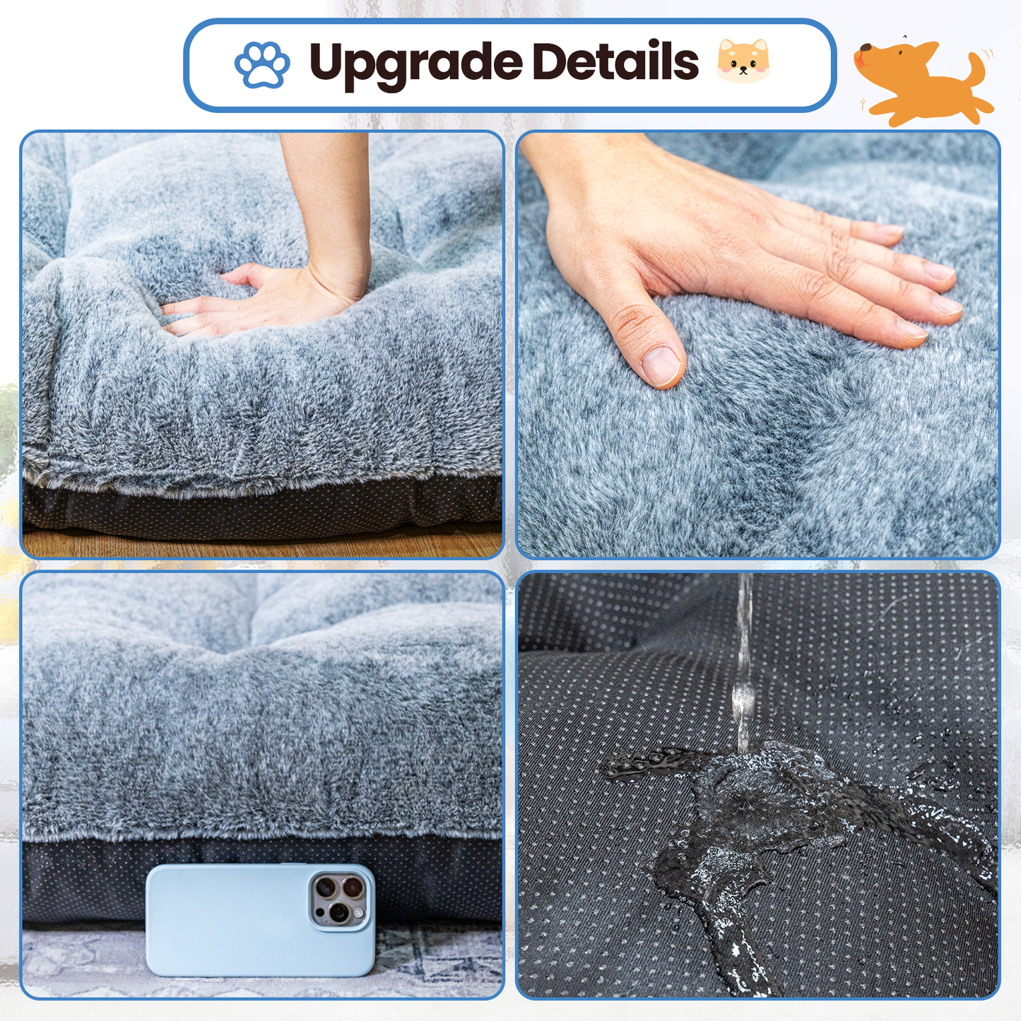Stmoze Deluxe Dog Ded for Large and Medium Dog, Soft Faux Fur Fabic Dog Crate Mat with High Density Foam, Dog Mattress with Anti-Slip Bottom, Grey