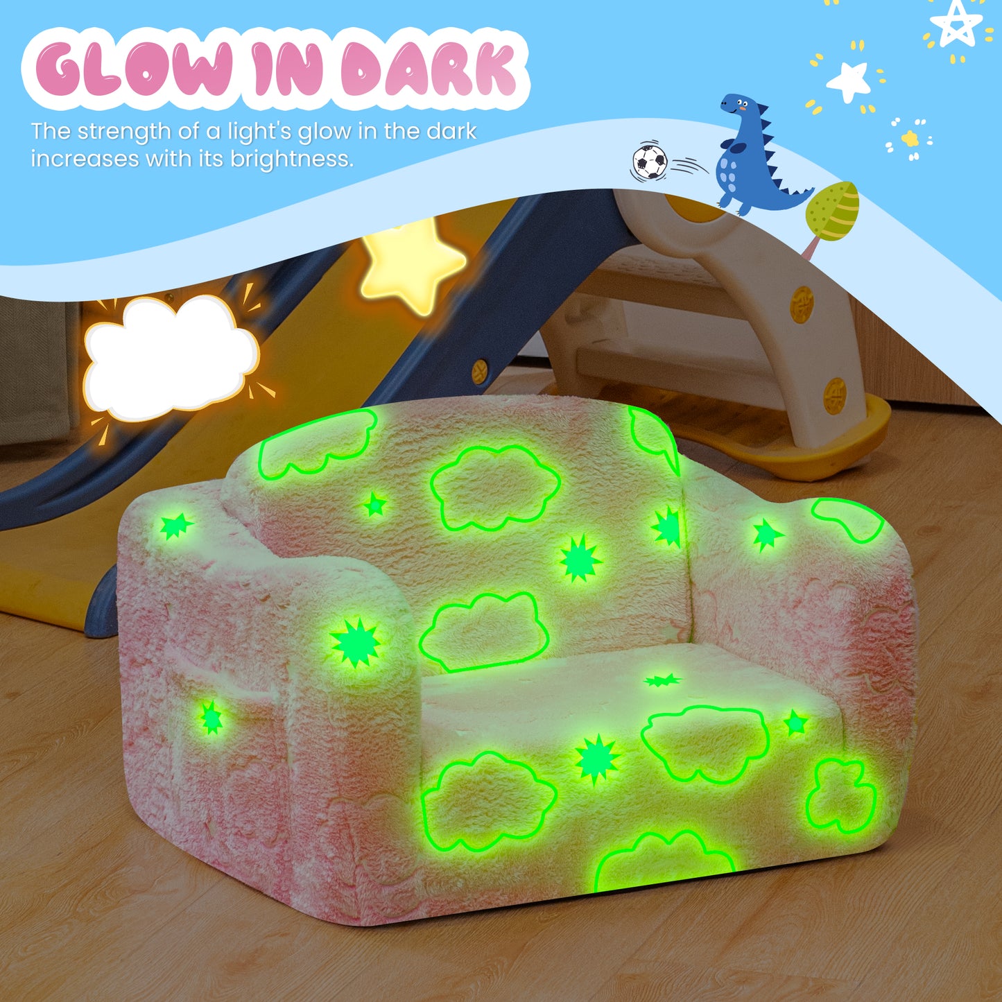Stmoze Modular Play Couch for Kids 3+ Years Old, Glow in The Dark Play Couch, Fold Out Couch for Kids, Convertible Kids Fold Out Play Foam and Floor Cushion for Bedroom and Playroom