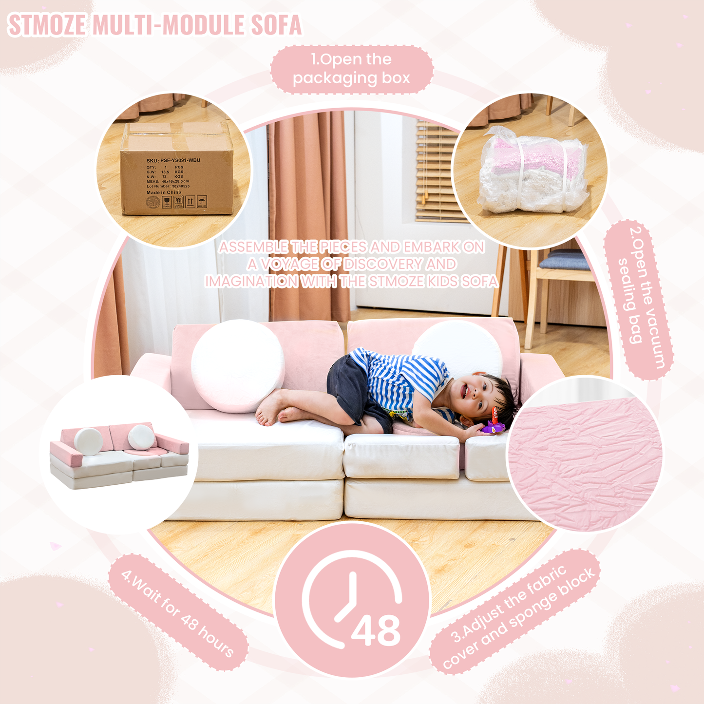 Stmoze 13PCS Modular Kids Play Couch with Washable Velvet Cover, Modular Couch for Boys and Girls, Convertible Foam and Floor Cushion for Nursery Playroom