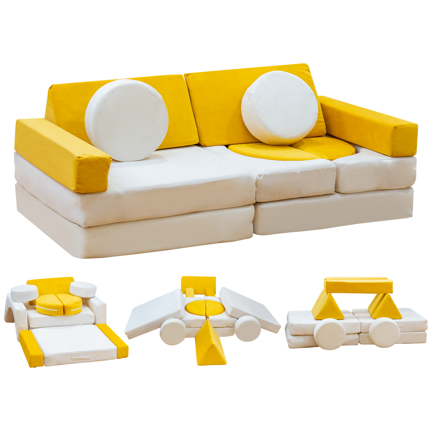 Stmoze 13PCS Modular Kids Play Couch with Washable Velvet Cover, Modular Couch for Boys and Girls, Convertible Foam and Floor Cushion for Nursery Playroom
