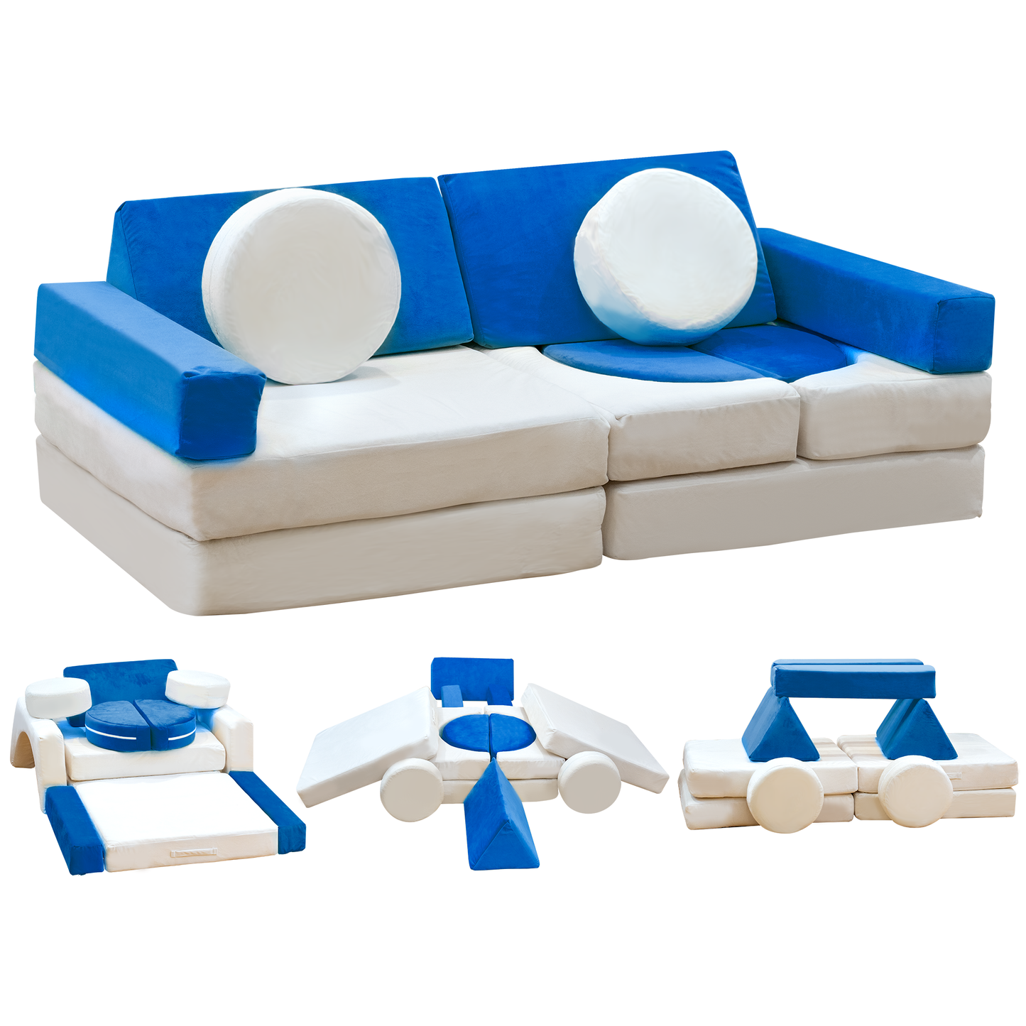 Stmoze 13PCS Modular Kids Play Couch with Washable Velvet Cover, Modular Couch for Boys and Girls, Convertible Foam and Floor Cushion for Nursery Playroom