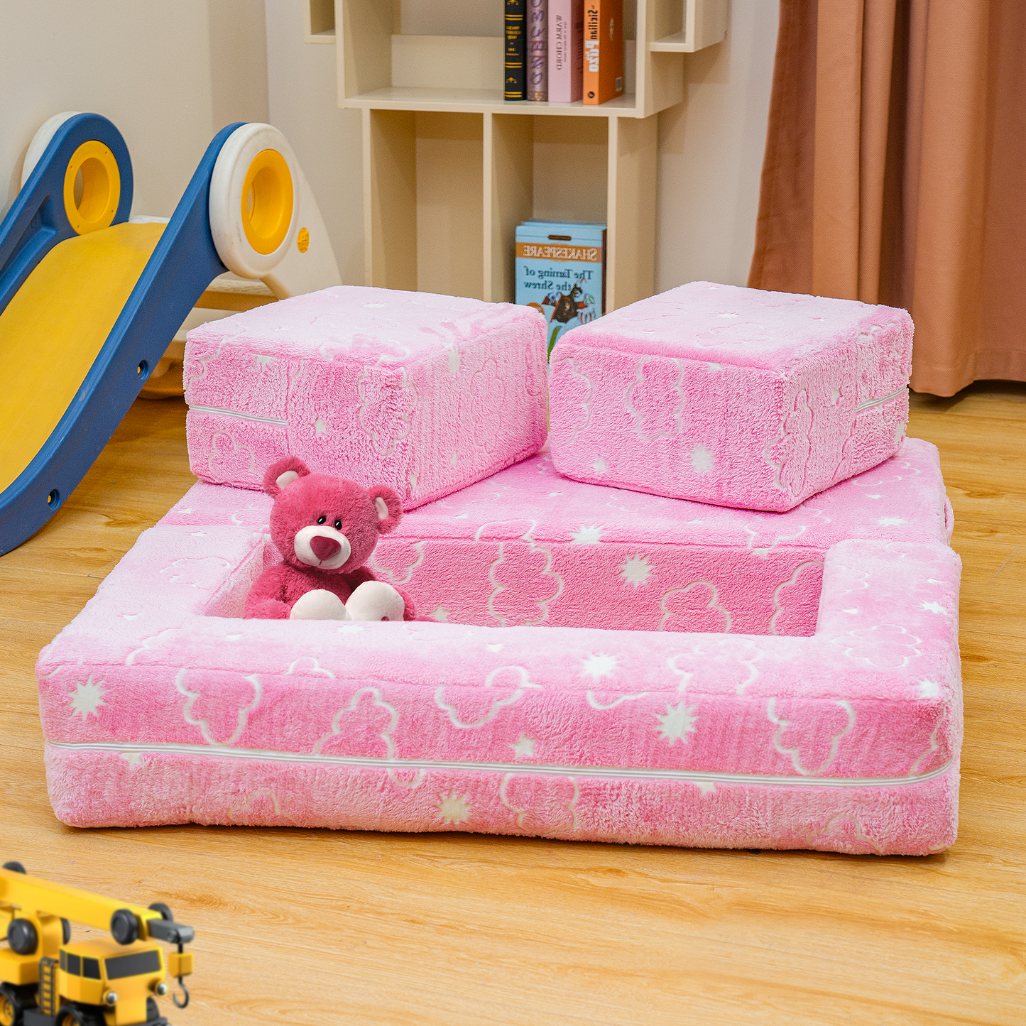 Stomoze 4Pcs Modular Couch Kids Fort Glow in the Dark,Large Modular Couch Kids Glow in the Dark,Modular Kids Toddler Play Couch,Convertible Modular Couch Kids for Playroom