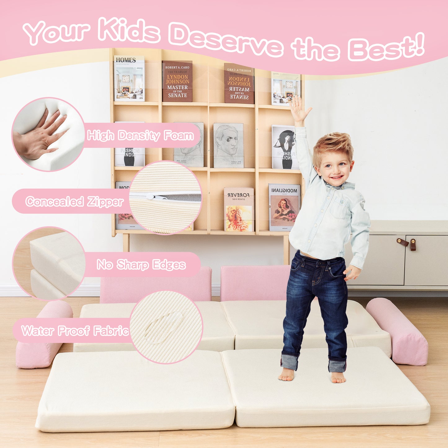 Stmoze Modular Kids Play Couch, Kids Couch for Playroom, Kids Sofa Couch, 5 Seconds Instant Expansion, Corduroy Fabric