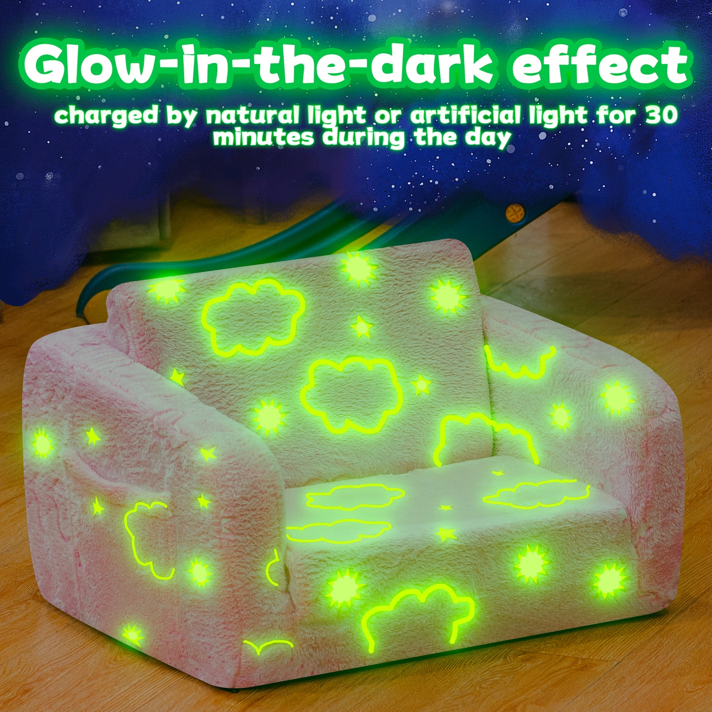 Stmoze Modular Play Couch - Glow in the Dark Play Couch for Kids, Soft & Comfy, Adjustable Backrest, Suitable for Ages 3+ Years kid foam couch