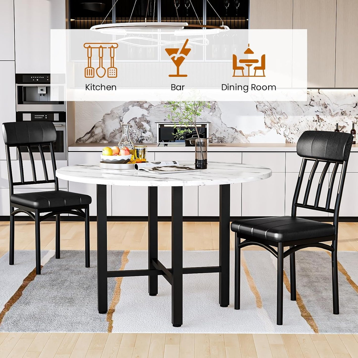 Baxluxe Round Dining Table Set, Modern 4 Person Solid Wood Round Kitchen Dining Table and Chairs Set for Apartment, Small Space, Kitchen Dining Room Round Dining Table, White