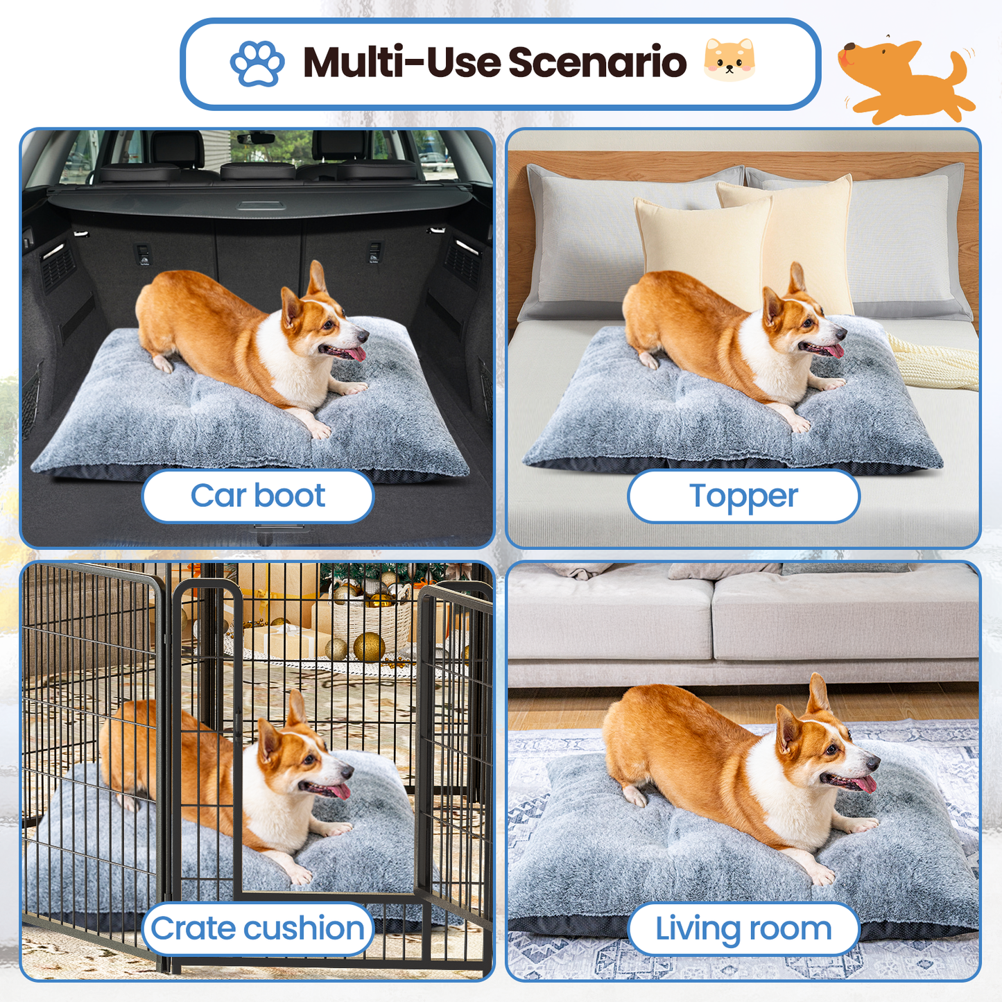 Stmoze Deluxe Dog Ded for Large and Medium Dog, Soft Faux Fur Fabic Dog Crate Mat with High Density Foam, Dog Mattress with Anti-Slip Bottom, Grey