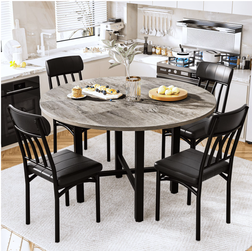 Baxluxe Round Dining Table Set, Modern 4 Person Solid Wood Round Kitchen Dining Table and Chairs Set for Apartment, Small Space, Kitchen Dining Room Round Dining Table, White