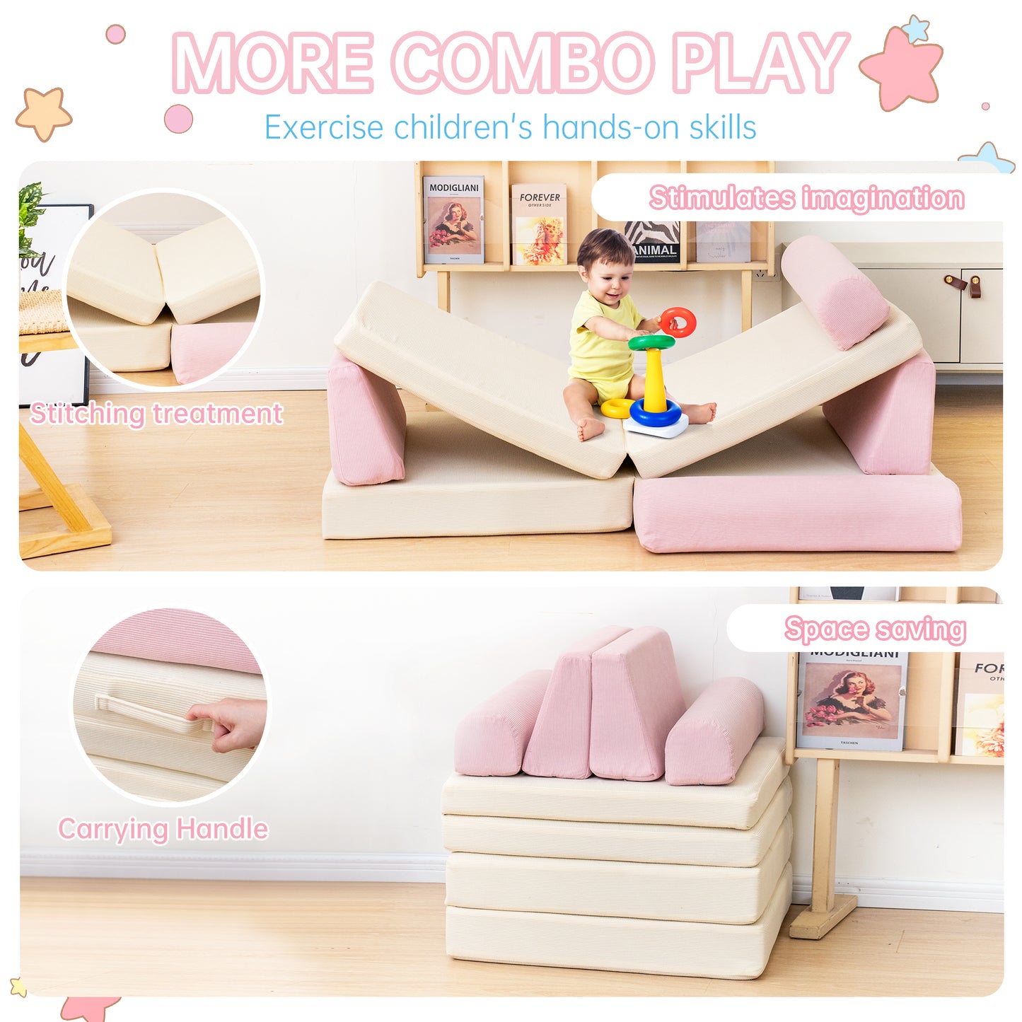 Stmoze Modular Kids Play Couch, Kids Couch for Playroom, Kids Sofa Couch, 5 Seconds Instant Expansion, Corduroy Fabric