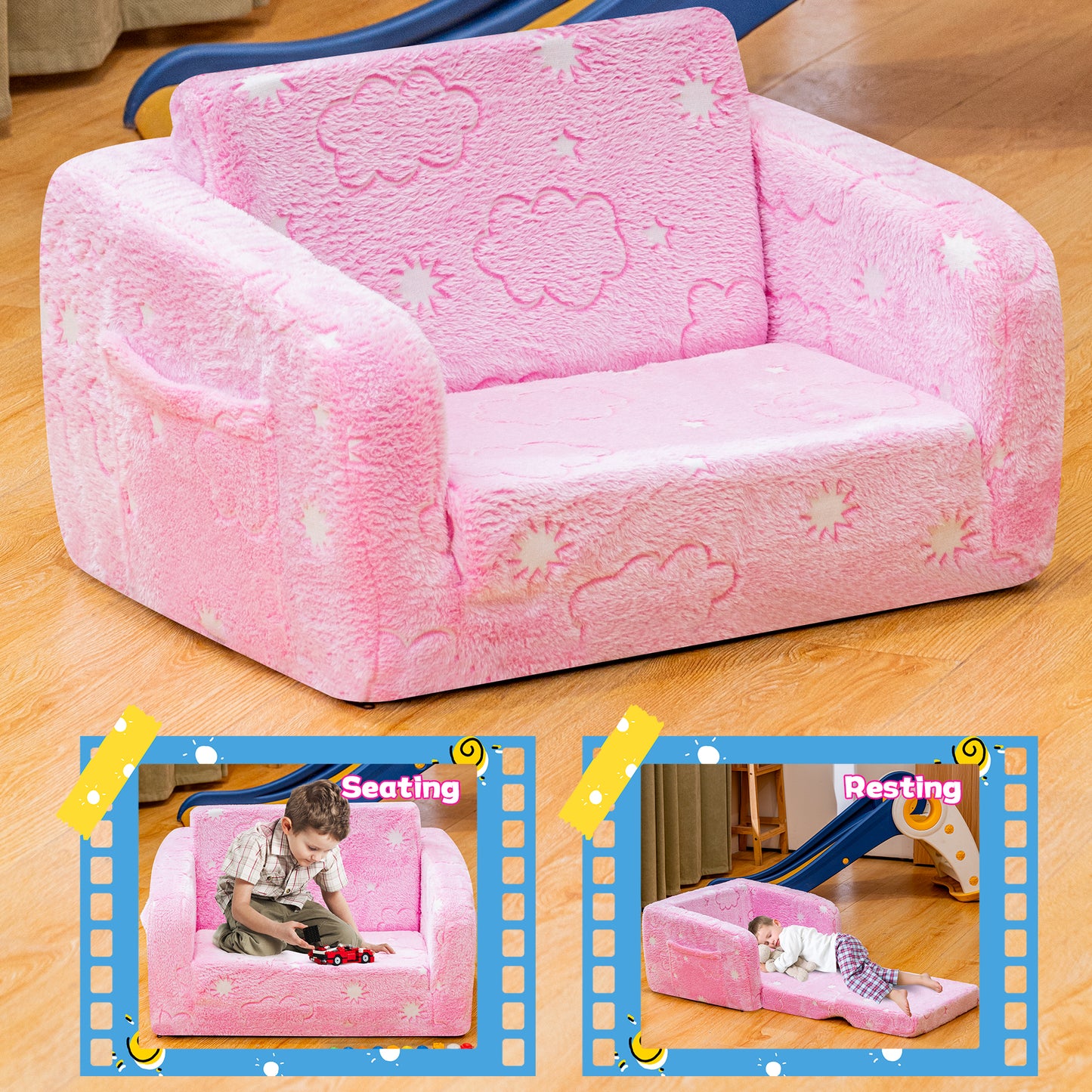 Stmoze Modular Play Couch - Glow in the Dark Play Couch for Kids, Soft & Comfy, Adjustable Backrest, Suitable for Ages 3+ Years kid foam couch