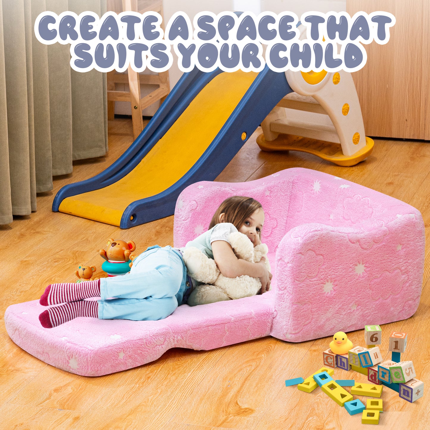 Stmoze Modular Play Couch for Kids 3+ Years Old, Glow in The Dark Play Couch, Fold Out Couch for Kids, Convertible Kids Fold Out Play Foam and Floor Cushion for Bedroom and Playroom