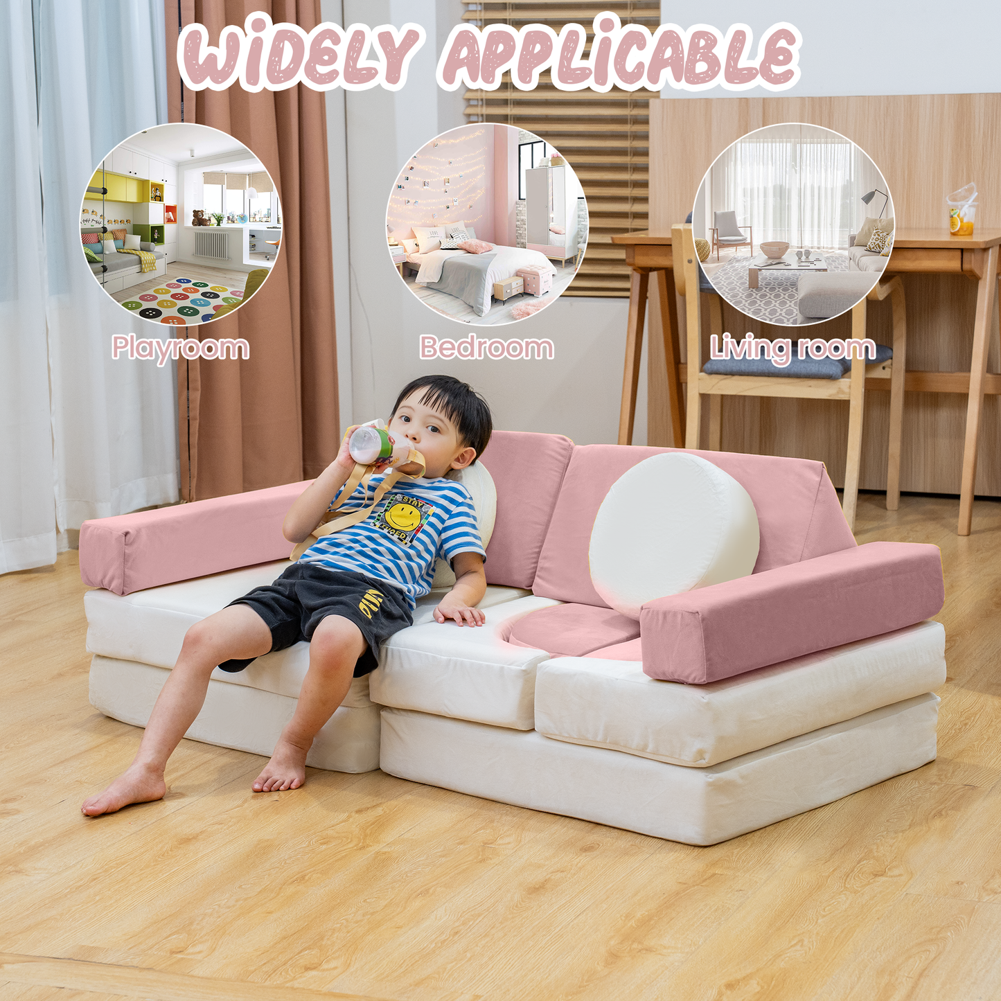 Stmoze 13PCS Modular Kids Play Couch with Washable Velvet Cover, Modular Couch for Boys and Girls, Convertible Foam and Floor Cushion for Nursery Playroom