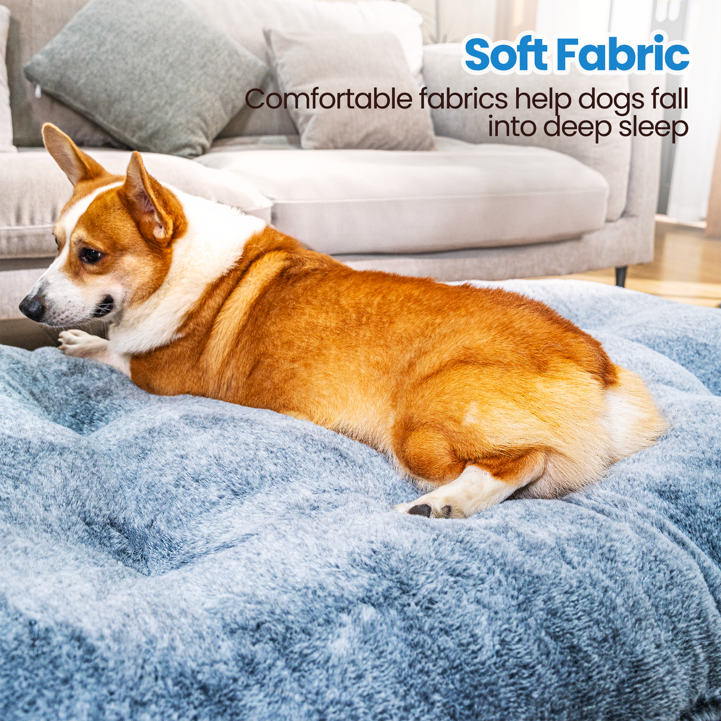 Stmoze Deluxe Dog Ded for Large and Medium Dog, Soft Faux Fur Fabic Dog Crate Mat with High Density Foam, Dog Mattress with Anti-Slip Bottom, Grey