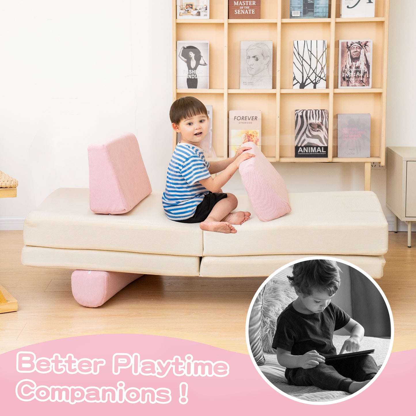 Stmoze Modular Kids Play Couch, Kids Couch for Playroom, Kids Sofa Couch, 5 Seconds Instant Expansion, Corduroy Fabric