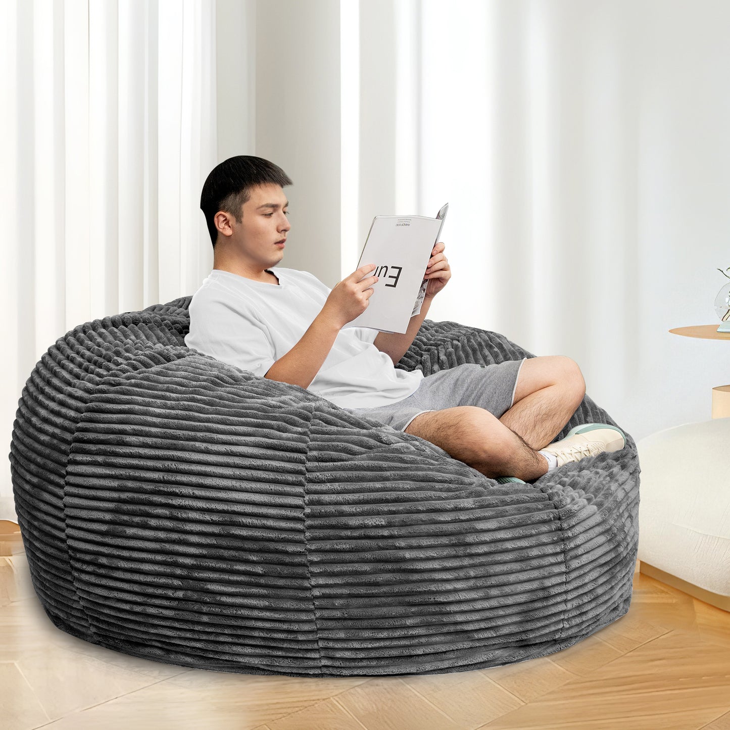Stmoze Large Bean Bag Chair for Adults, 6FT Giant Beanbag Chairs with Memory Foam Filled,Ultra Soft Lazy Sofa for Living Room Bedroom,Grey