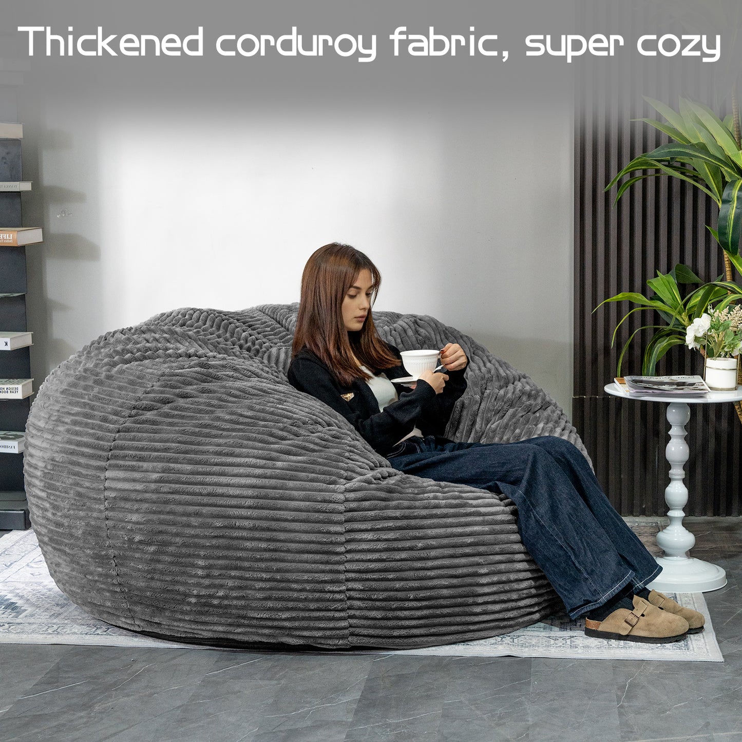 Stmoze Large Bean Bag Chair for Adults, 6FT Giant Beanbag Chairs with Memory Foam Filled,Ultra Soft Lazy Sofa for Living Room Bedroom,Grey