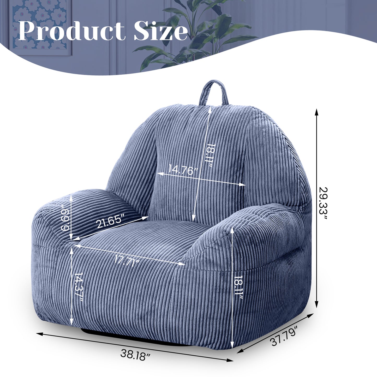 Stmoze Bean Bag Chair, Faux Fur Bean Bag Chair for Adults, Fluffy and Comfy Bean Bag Chair with Filler, Big Bean Bag Sofa Chair for Reading, Gaming, Stuffed High-Density Foam, Grey