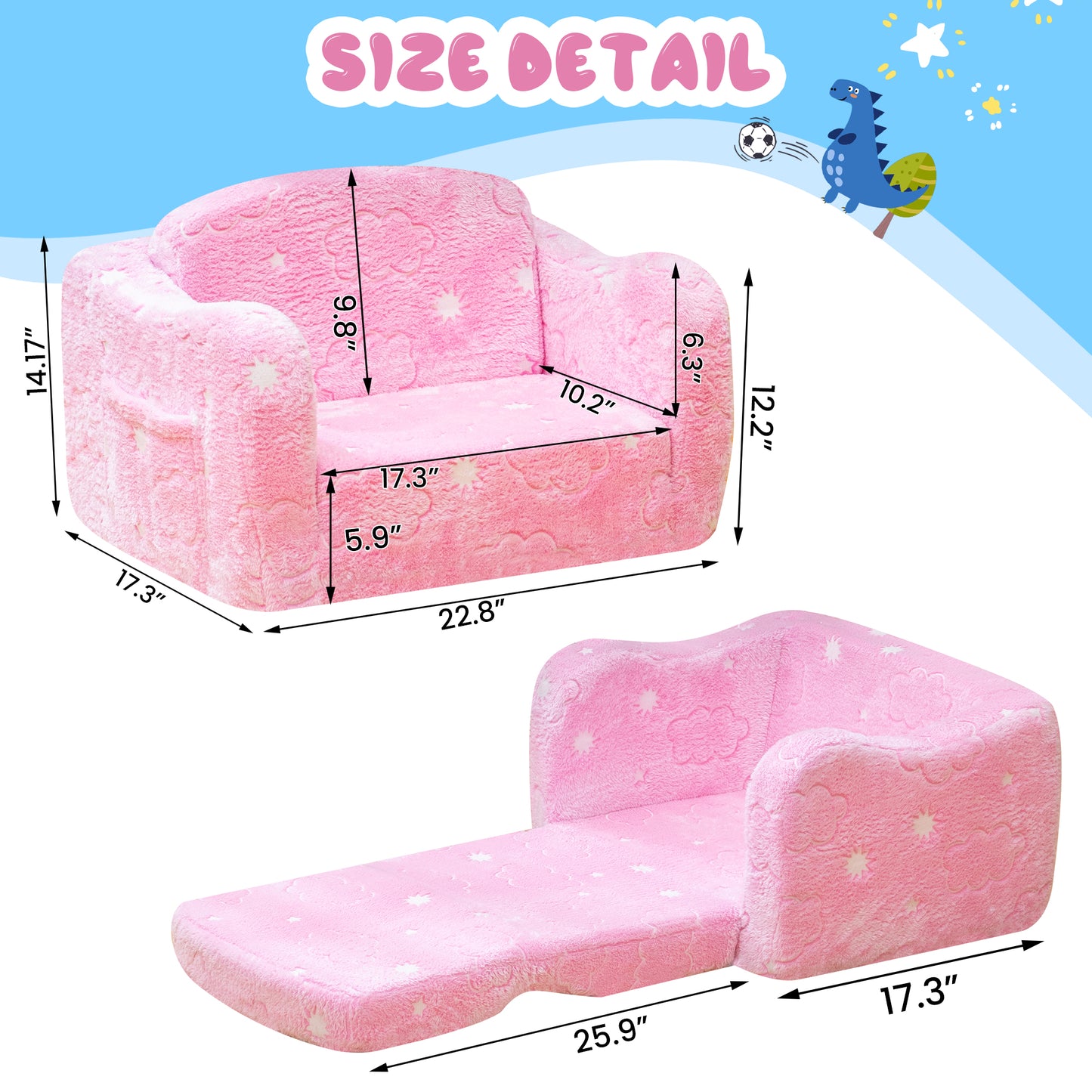 Stmoze Modular Play Couch for Kids 3+ Years Old, Glow in The Dark Play Couch, Fold Out Couch for Kids, Convertible Kids Fold Out Play Foam and Floor Cushion for Bedroom and Playroom