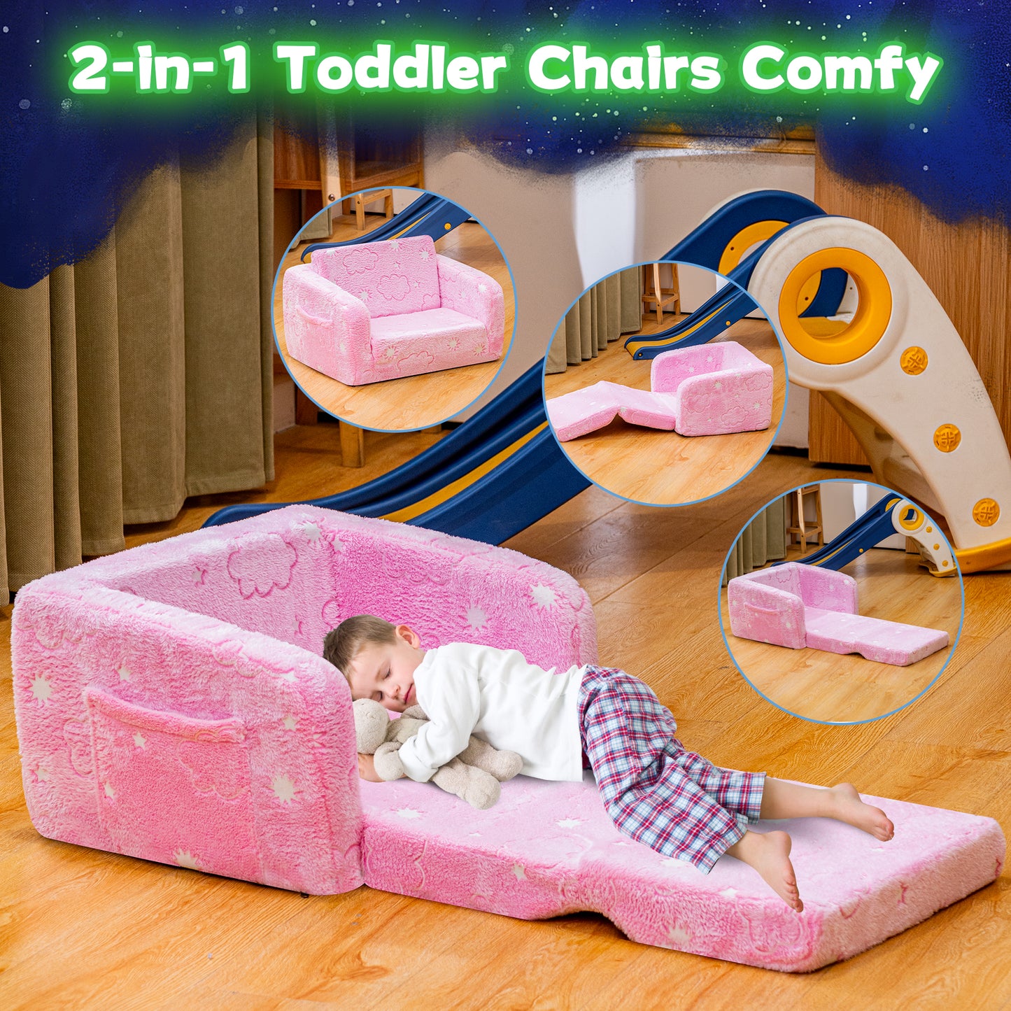 Stmoze Modular Play Couch - Glow in the Dark Play Couch for Kids, Soft & Comfy, Adjustable Backrest, Suitable for Ages 3+ Years kid foam couch
