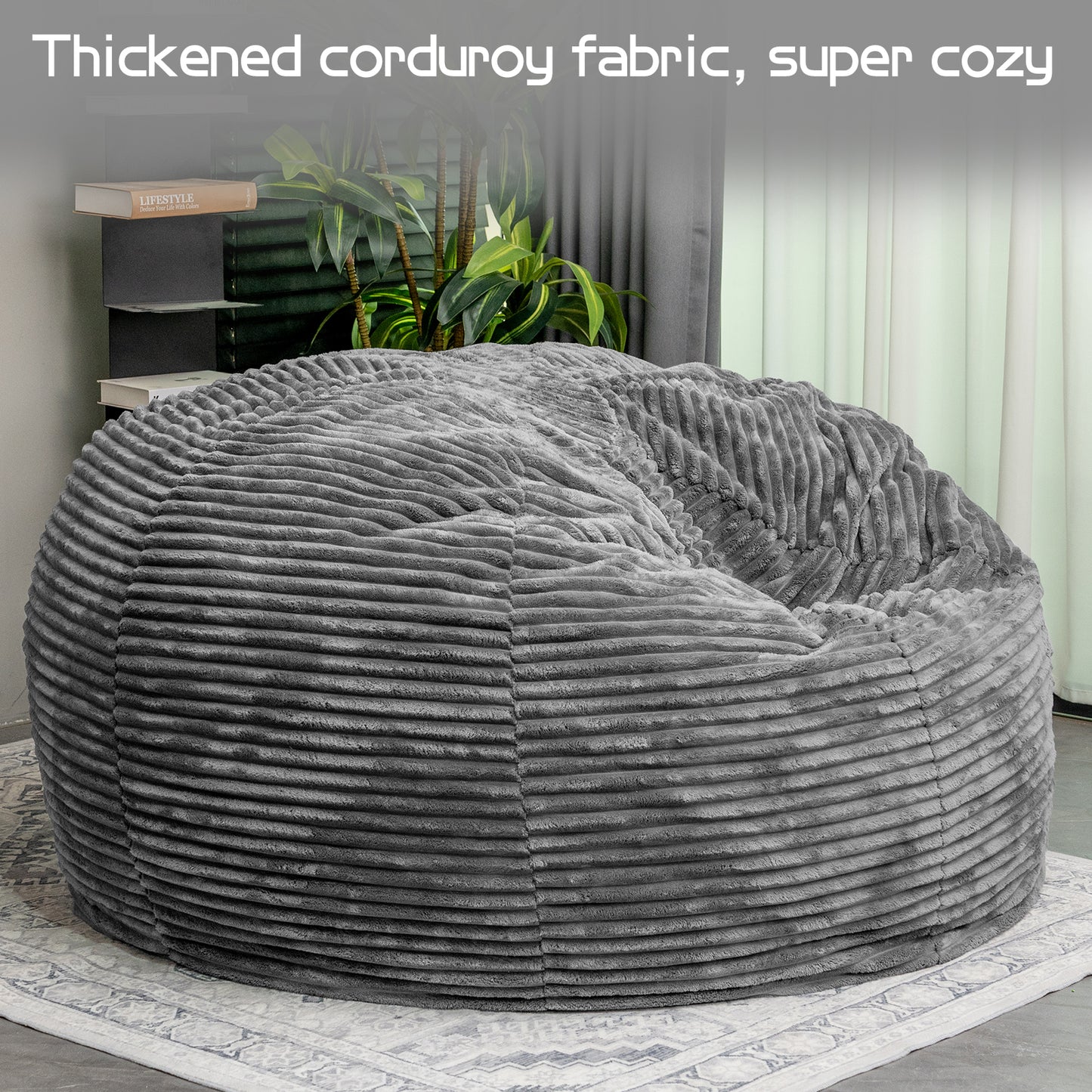 Stmoze Large Bean Bag Chair for Adults, 6FT Giant Beanbag Chairs with Memory Foam Filled,Ultra Soft Lazy Sofa for Living Room Bedroom,Grey