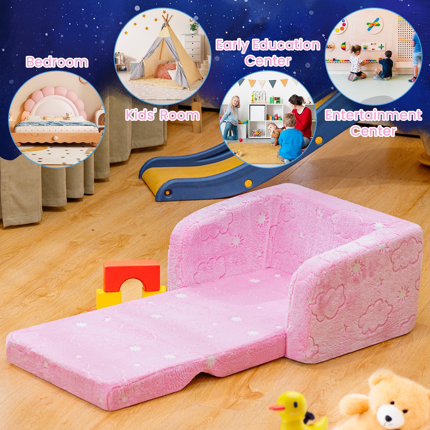 Stmoze Modular Play Couch - Glow in the Dark Play Couch for Kids, Soft & Comfy, Adjustable Backrest, Suitable for Ages 3+ Years kid foam couch