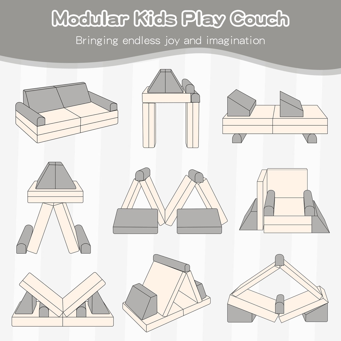 Stmoze Modular Kids Play Couch, Kids Couch for Playroom, Kids Sofa Couch, 5 Seconds Instant Expansion, Corduroy Fabric