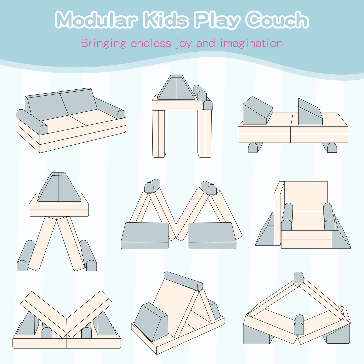 Stmoze Modular Kids Play Couch, Kids Couch for Playroom, Kids Sofa Couch, 5 Seconds Instant Expansion, Corduroy Fabric