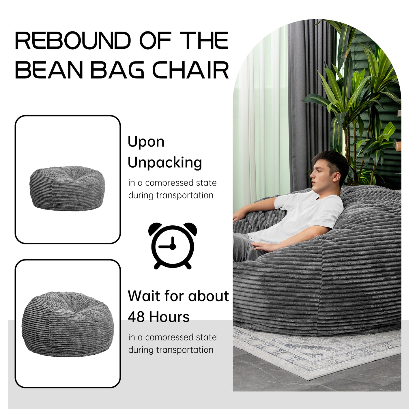 Stmoze Large Bean Bag Chair for Adults, 6FT Giant Beanbag Chairs with Memory Foam Filled,Ultra Soft Lazy Sofa for Living Room Bedroom,Grey