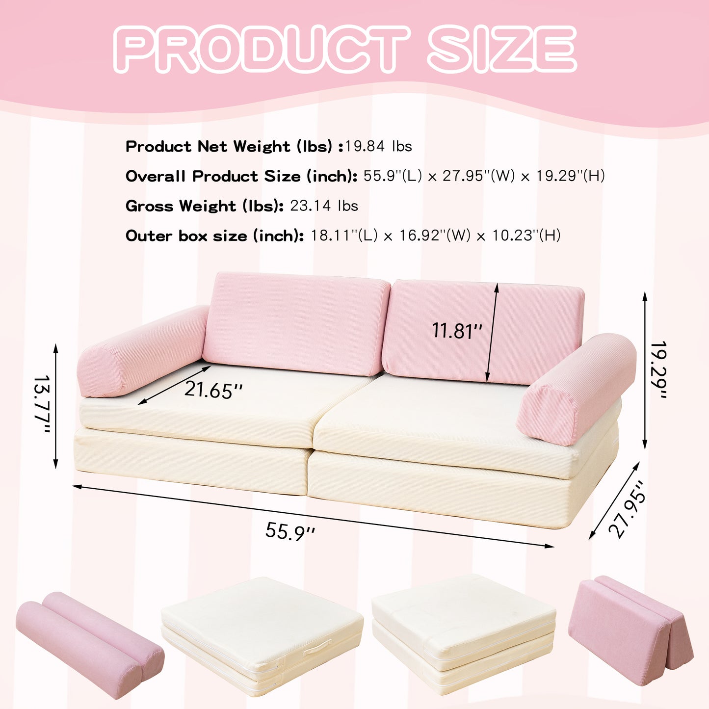 Stmoze Modular Kids Play Couch, Kids Couch for Playroom, Kids Sofa Couch, 5 Seconds Instant Expansion, Corduroy Fabric
