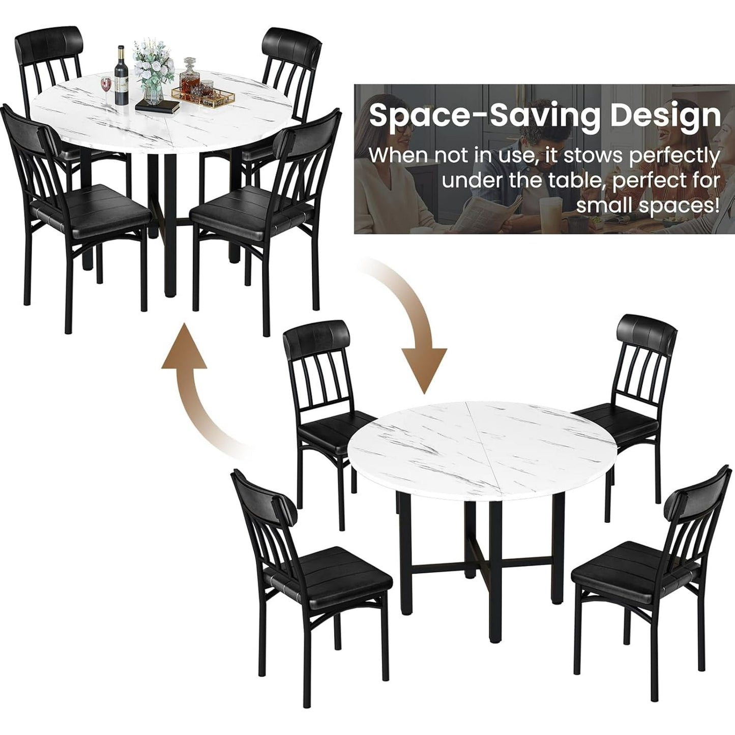 Baxluxe Round Dining Table Set, Modern 4 Person Solid Wood Round Kitchen Dining Table and Chairs Set for Apartment, Small Space, Kitchen Dining Room Round Dining Table, White