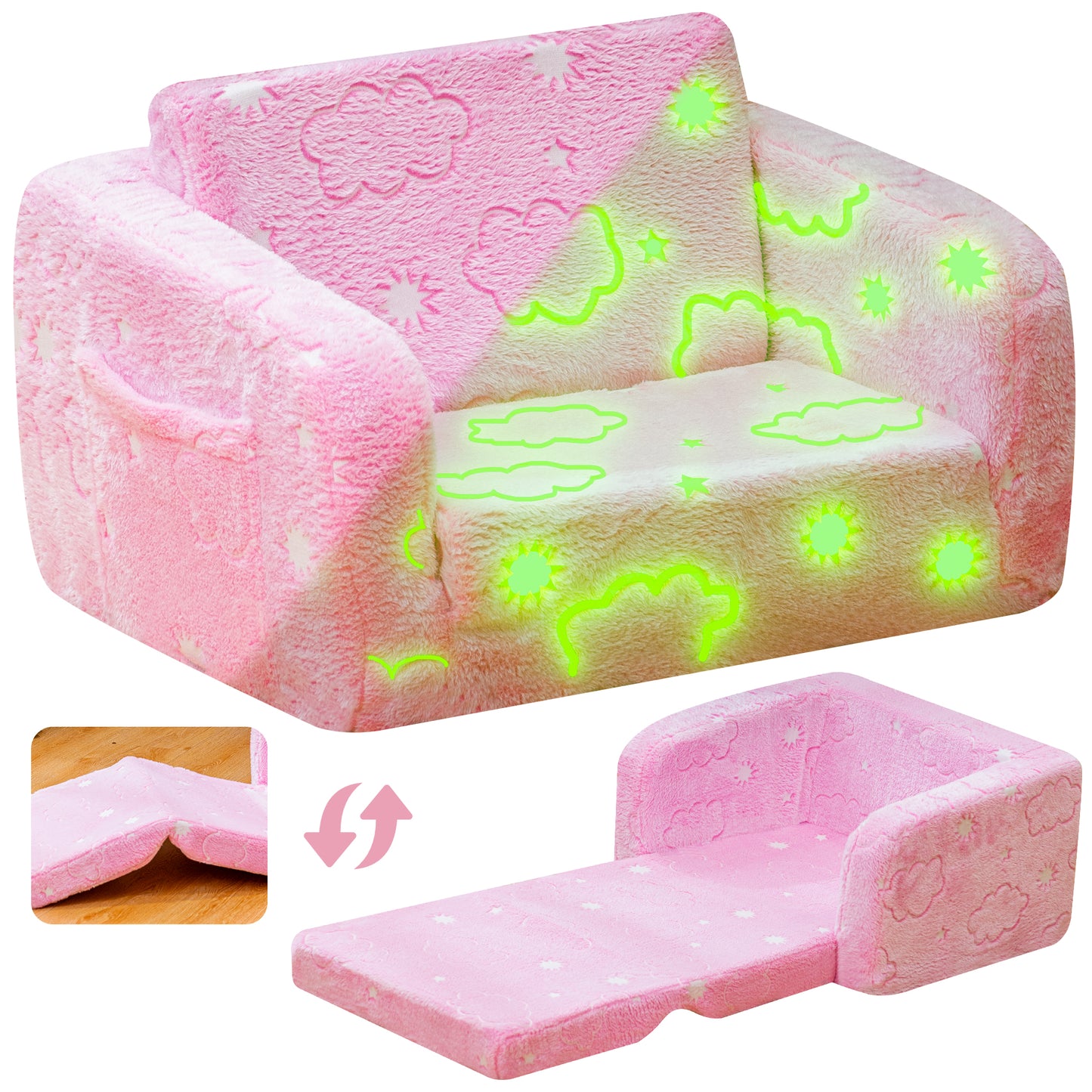 Stmoze Modular Play Couch - Glow in the Dark Play Couch for Kids, Soft & Comfy, Adjustable Backrest, Suitable for Ages 3+ Years kid foam couch