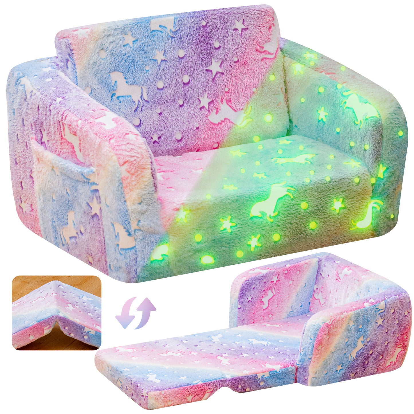 Stmoze Modular Play Couch - Glow in the Dark Play Couch for Kids, Soft & Comfy, Adjustable Backrest, Suitable for Ages 3+ Years kid foam couch