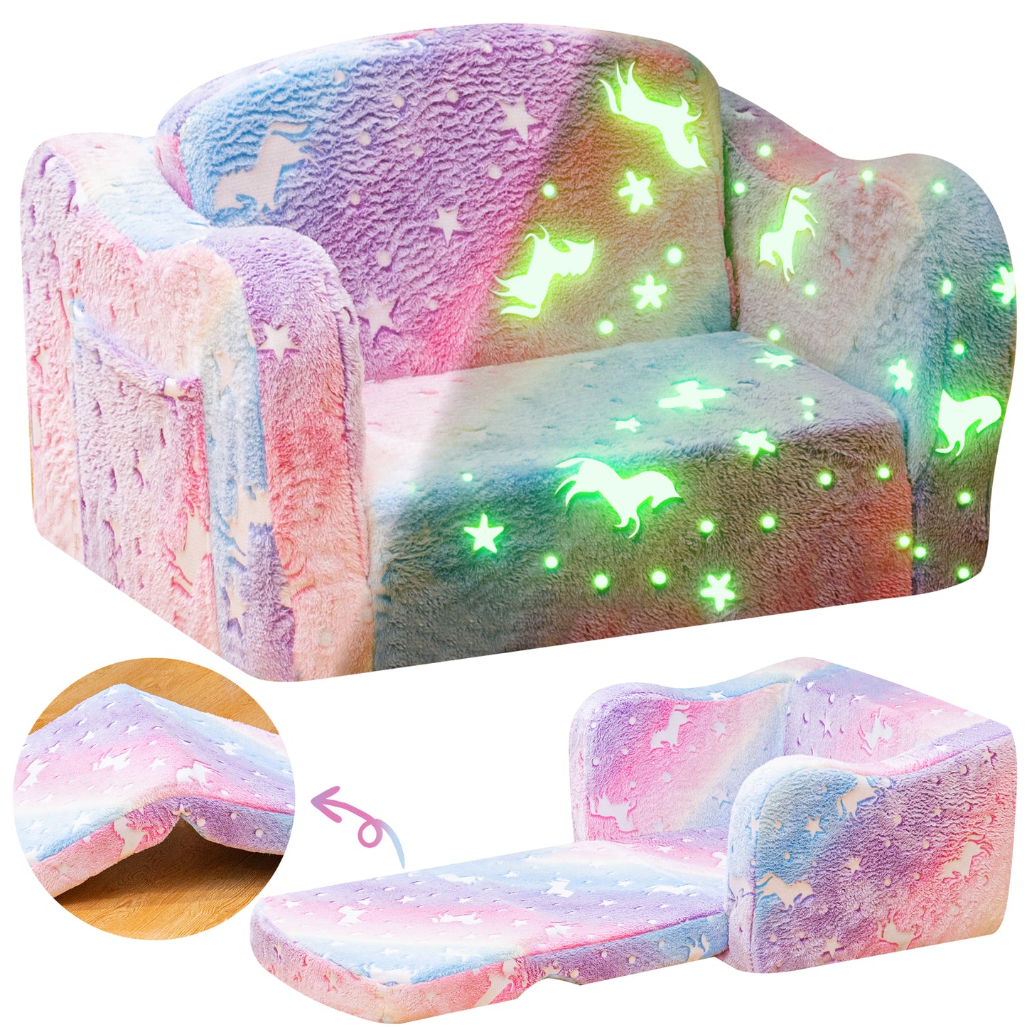 Stmoze Modular Play Couch for Kids 3+ Years Old, Glow in The Dark Play Couch, Fold Out Couch for Kids, Convertible Kids Fold Out Play Foam and Floor Cushion for Bedroom and Playroom