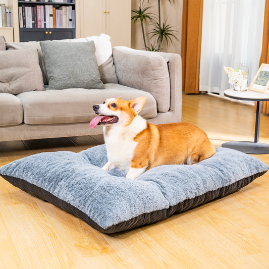 Stmoze Deluxe Dog Ded for Large and Medium Dog, Soft Faux Fur Fabic Dog Crate Mat with High Density Foam, Dog Mattress with Anti-Slip Bottom, Grey