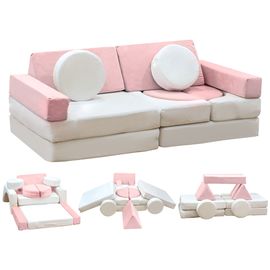Stmoze 13PCS Modular Kids Play Couch with Washable Velvet Cover, Modular Couch for Boys and Girls, Convertible Foam and Floor Cushion for Nursery Playroom