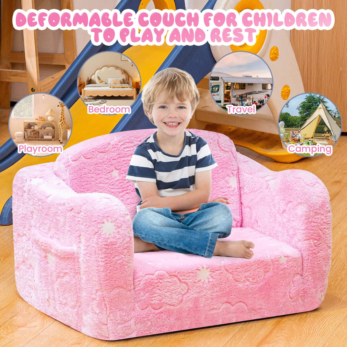 Stmoze Modular Play Couch for Kids 3+ Years Old, Glow in The Dark Play Couch, Fold Out Couch for Kids, Convertible Kids Fold Out Play Foam and Floor Cushion for Bedroom and Playroom