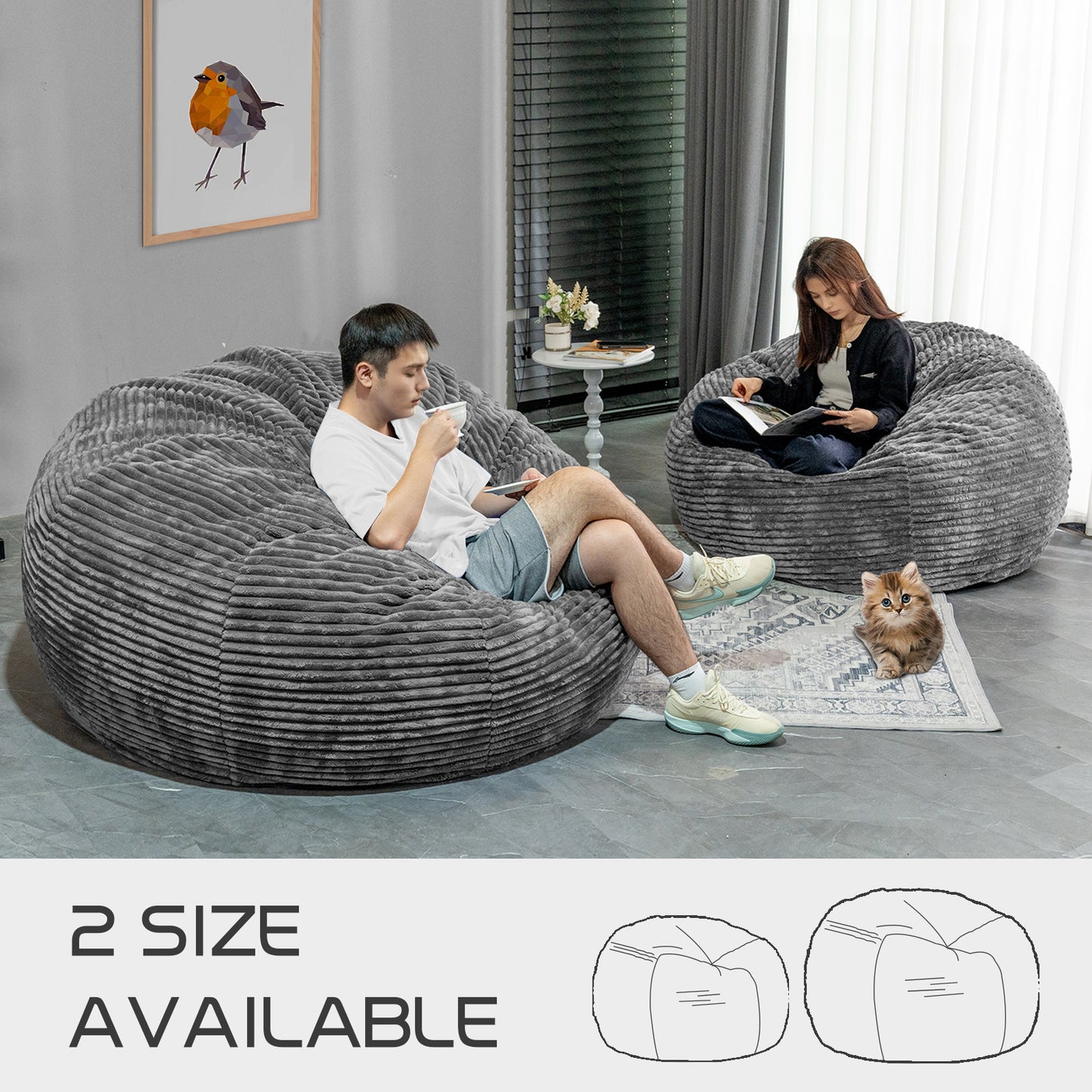 Stmoze Large Bean Bag Chair for Adults, 6FT Giant Beanbag Chairs with Memory Foam Filled,Ultra Soft Lazy Sofa for Living Room Bedroom,Grey