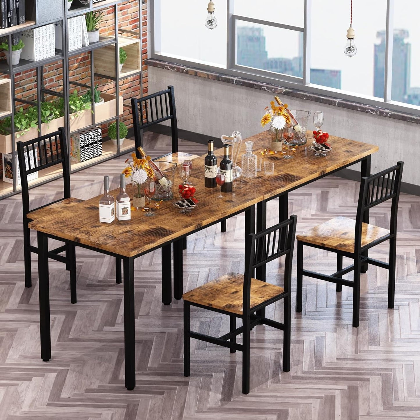 Baxluxe Dining Table Set, Rustic Kitchen Table and 2 Chairs with Metal Frame, Dining Room Dining Table Set, Small Space Breakfast Dining Table Set, Dining Room, Kitchen, Rustic Brown
