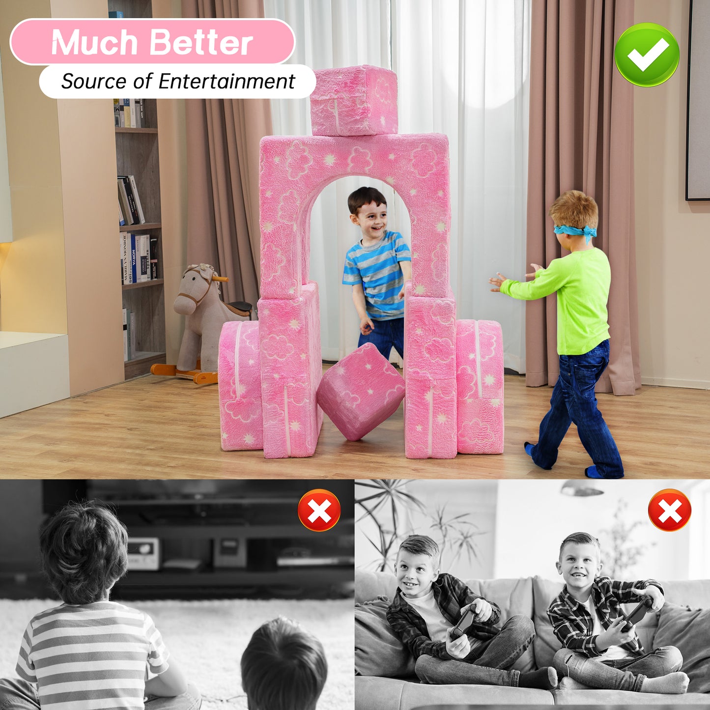 Stmoze Modular Kids Play Couch, Kids Couch for Playroom Bedroom, Kids Couch Glow in The Dark, 5 Seconds Instant Expansion