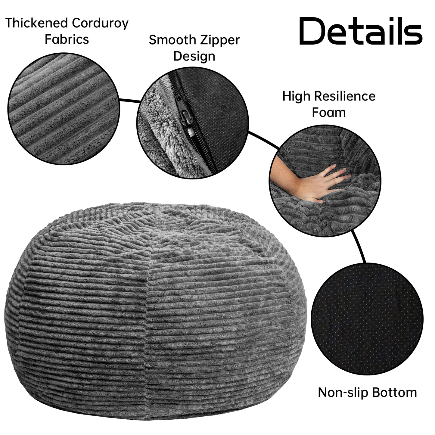 Stmoze Large Bean Bag Chair for Adults, 6FT Giant Beanbag Chairs with Memory Foam Filled,Ultra Soft Lazy Sofa for Living Room Bedroom,Grey