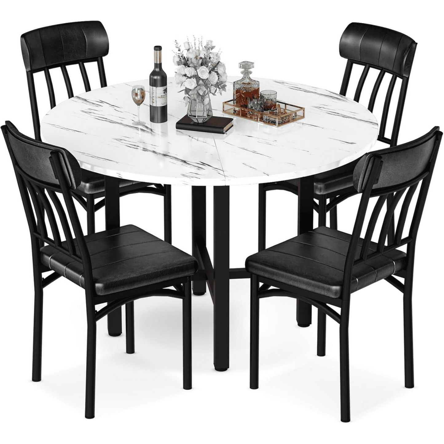 Baxluxe Round Dining Table Set, Modern 4 Person Solid Wood Round Kitchen Dining Table and Chairs Set for Apartment, Small Space, Kitchen Dining Room Round Dining Table, White