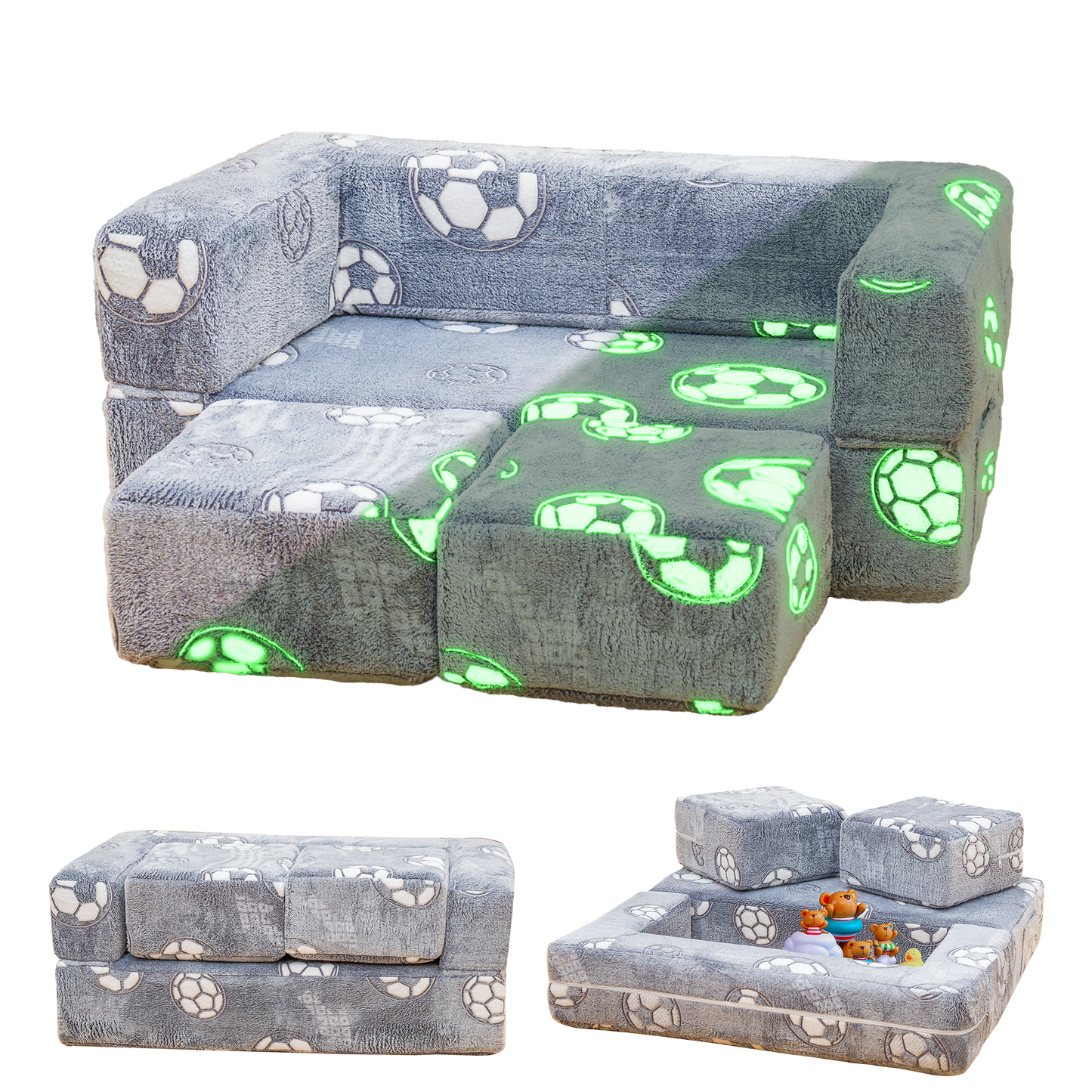 Stomoze 4Pcs Modular Couch Kids Fort Glow in the Dark,Large Modular Couch Kids Glow in the Dark,Modular Kids Toddler Play Couch,Convertible Modular Couch Kids for Playroom