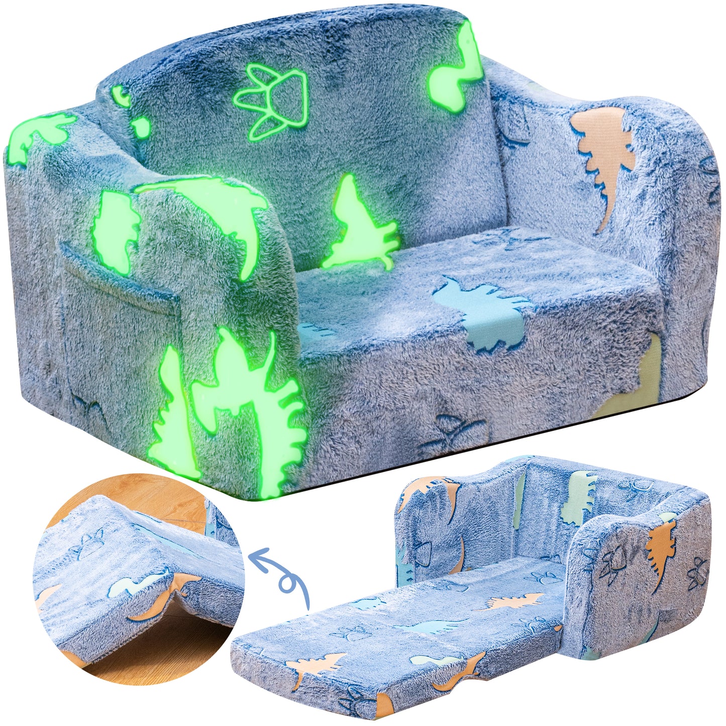 Stmoze Modular Play Couch for Kids 3+ Years Old, Glow in The Dark Play Couch, Fold Out Couch for Kids, Convertible Kids Fold Out Play Foam and Floor Cushion for Bedroom and Playroom